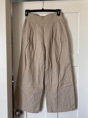 Abercrombie & Fitch Women's Linen-Blend Ultra Wide-Leg Pant Tan Small S
